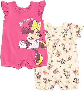Disney Princess Minnie Mouse Ariel Baby Girls 2 Pack Rompers Newborn to Infant