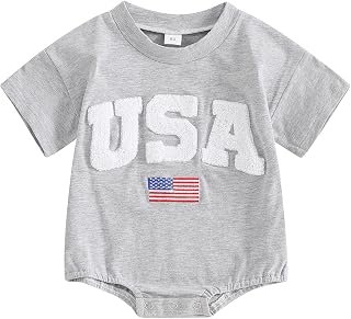 FYBITBO 4th of July Baby Boy Girl Outfit Newborn Bubble Romper American Flag Bodysuit Fourth of July USA Summer Clothes