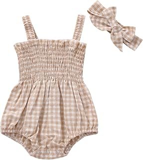 Sponsored Ad - Newborn Baby Girl Bodysuit Sleeveless Halter Frill Romper One-piece Jumpsuit with Headband Summer Clothes Set