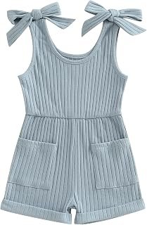 OikMombiu Toddler Baby Girl Sleeveless Jumpsuit Solid Ribbed Knitted Romper Shorts Overalls One-Piece Outfit Summer Clothes