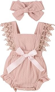 Douhoow Infant Baby Girl Plaid Romper Baby Short Sleeve Pleated Romper Bodysuit Summer Spring Outfits