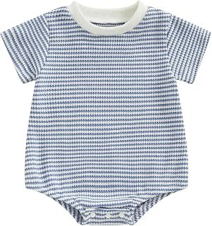 MOLZULAMS Newborn Baby Girl Boy Clothes Short Sleeve Stripe Bubble Romper Waffle Bodysuit Tshirt Cute Summer Outfit