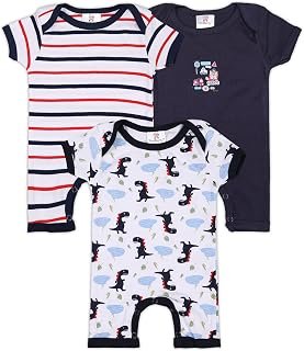 TiniBerry 100% Cotton Baby Onesie/Bodysuit Short Sleeve Half Romper Pack of 3 Soft & Comfortable for Kids (Solid,Stripes,P...