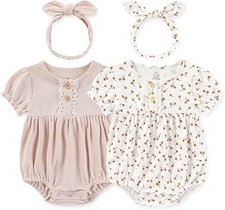 Ruliby Baby Girl Clothes Cotton Bubble Romper Floral Bodysuits Infant Outfit Set