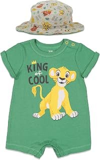 Disney Lion King Mickey Mouse Winnie the Pooh Jack Skellington Lilo & Stitch Baby Romper & Bucket Sun Hat Newborn to Infant