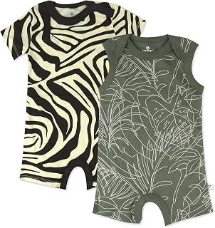 HonestBaby Multipack Short Romper Sets and Dresses 100% Organic Cotton for Infant Baby and Toddler Boys, Girls, Unisex