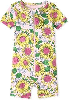 The Children's Place Baby Girls' and Toddler Short Sleeve Zip-Front One Piece Footless Pajama Snug Fit 100% Cotton