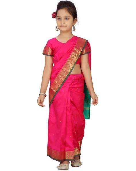 AARIKA GIRLS ETHNIC Saree Set with Zari Border