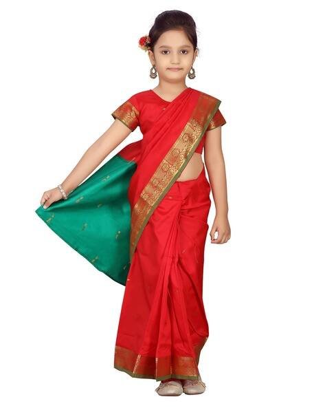 AARIKA GIRLS ETHNIC Pre-Stitched Traditional Saree with Blouse