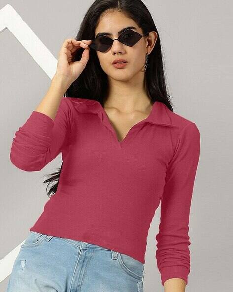 AUSK Women Ribbed Regular Fit Top with Full Sleeves