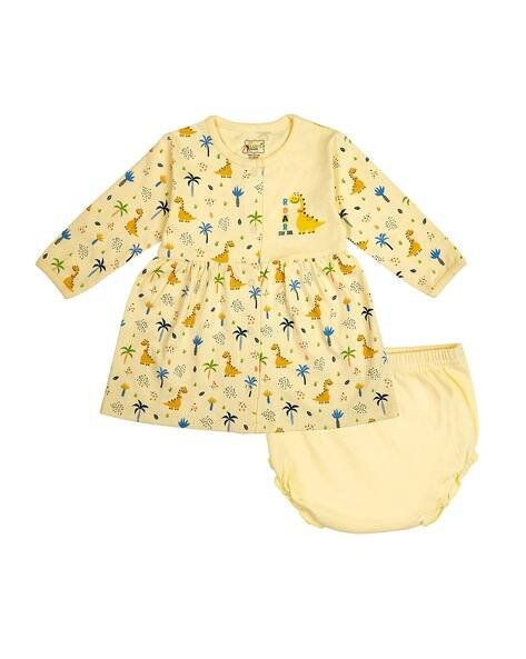 BABY'S PRIDE Dinosaur Print A-Line Dress with Panties