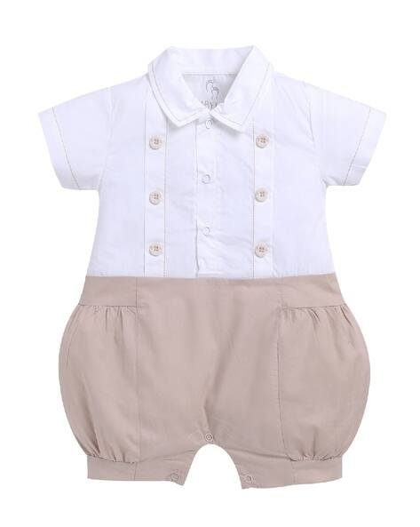 BABY GO Rompers with Short Sleeves & Button Accent