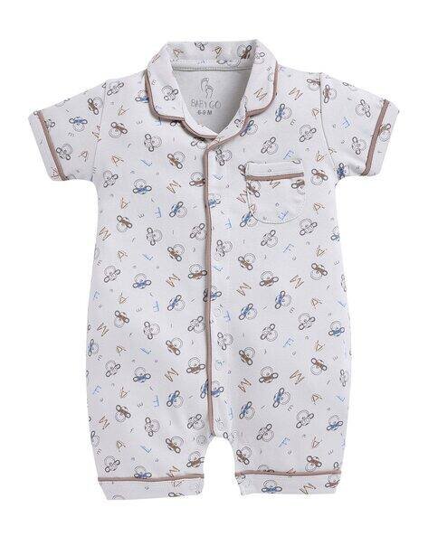 BABY GO Infants Printed Rompers with Patch Pocket