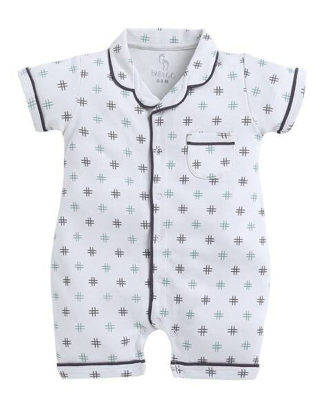BABY GO Girls Geometric Print Rompers with Patch Pocket