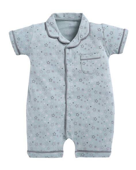 BABY GO Girls Star Print Rompers with Patch Pocket