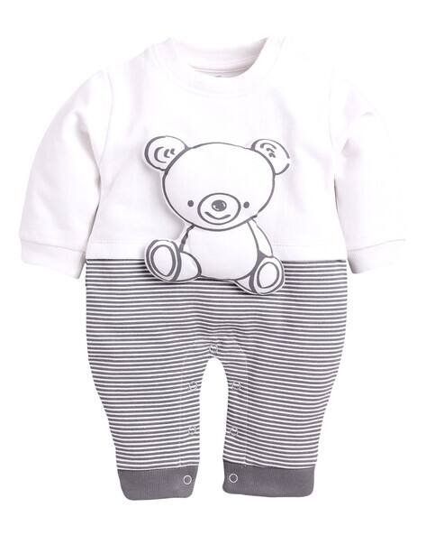 BABY GO Infants Teddy Applique Cotton Romper
