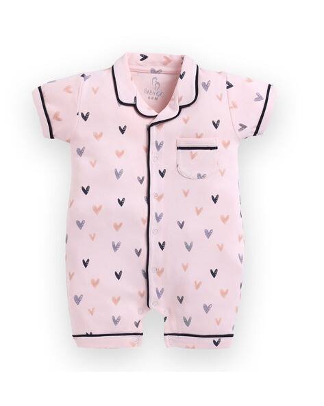 BABY GO Baby Heart Print Rompers with Short Sleeves