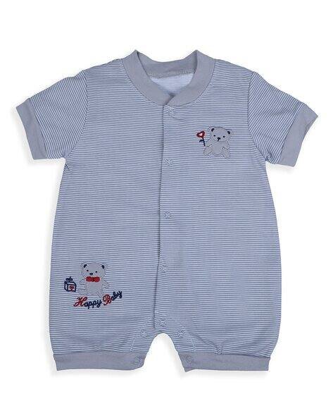 Babymoo Striped Print Round Neck Rompers