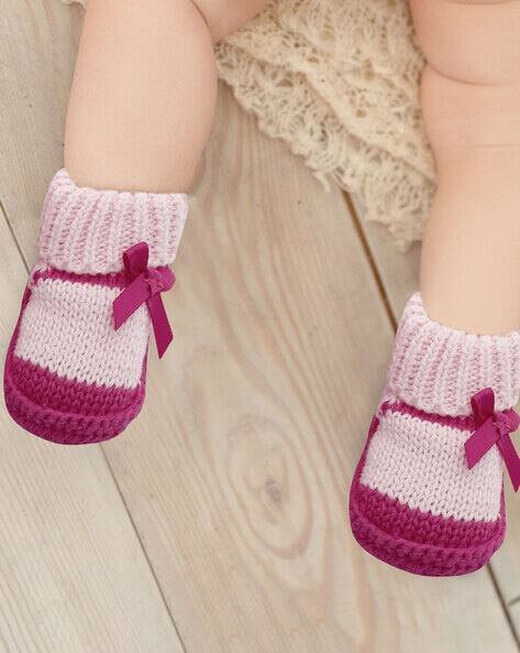 Babymoo Knitted Booties with Bow Applique