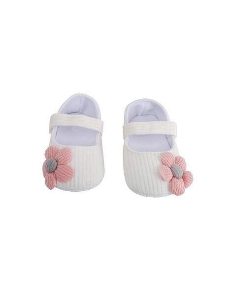 Babymoo Striped Booties with Floral Applique