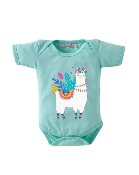 BABYWISH Graphic Print Envelope-Neck Romper