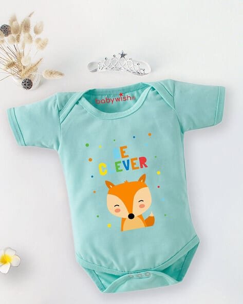 BABYWISH Graphic Print Envelope-Neck Rompers