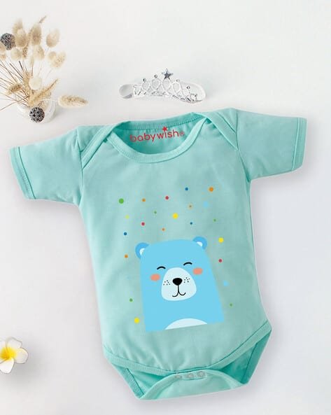 BABYWISH Printed Rompers with Snap-Button Closure