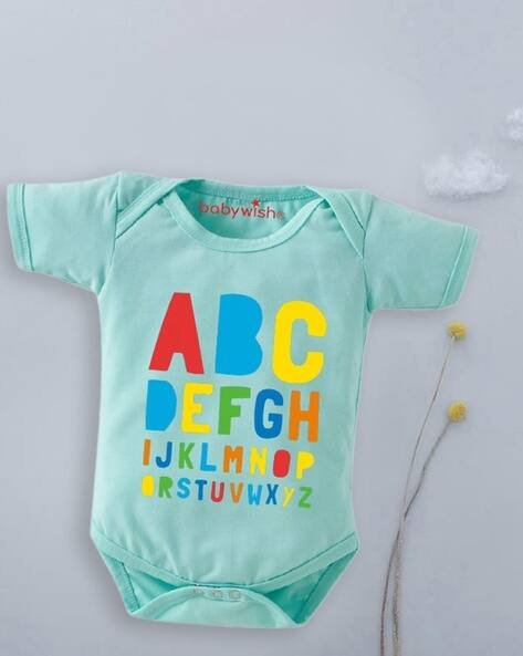 BABYWISH Typographic Print Envelope-Neck Rompers