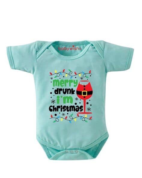 BABYWISH Typographic Print Onesies with Snap Closure