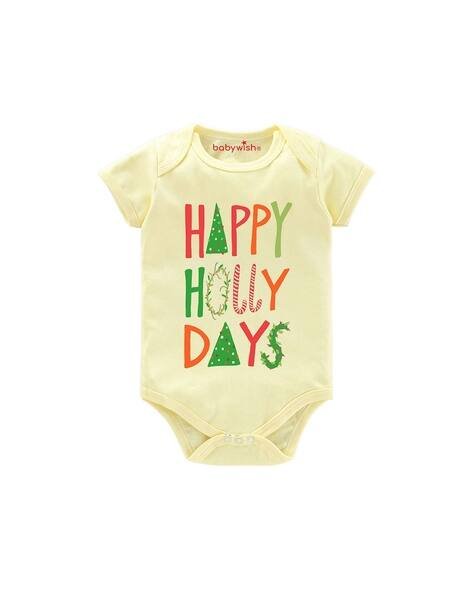 BABYWISH Typographic Print Onesies with Short Sleeves