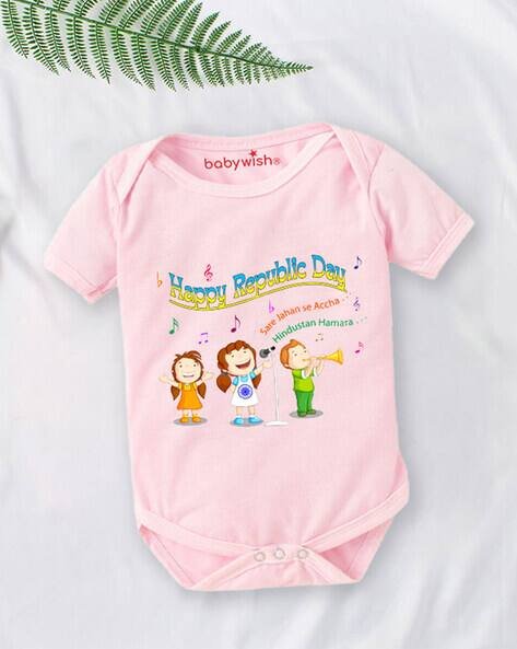 BABYWISH Graphic Print Round-Neck Romper