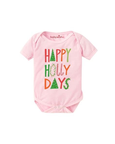 BABYWISH Typographic Print Romper with Snap-Button Closure