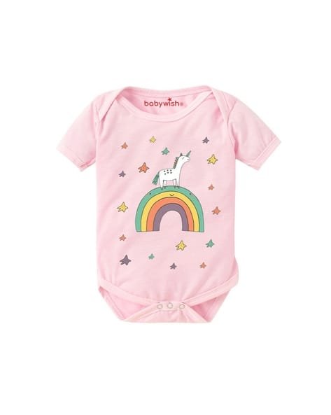 BABYWISH Unicorn Print Rompers with Snap-Button Closure