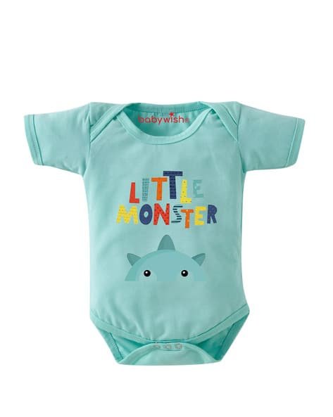 BABYWISH Monster Print Onesie with Snap-Button Closure