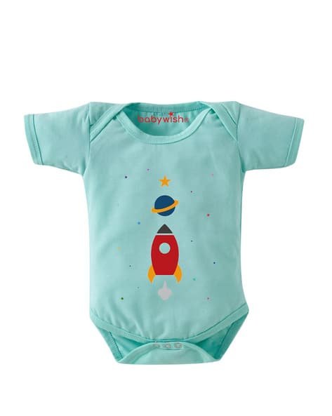 BABYWISH Rocket Ship Print Onesie with Snap-Button Closure