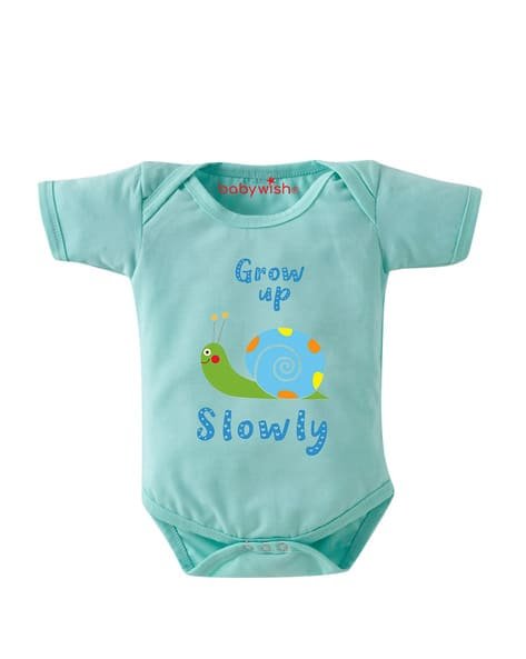 BABYWISH Snail Print Onesie with Snap-Button Closure