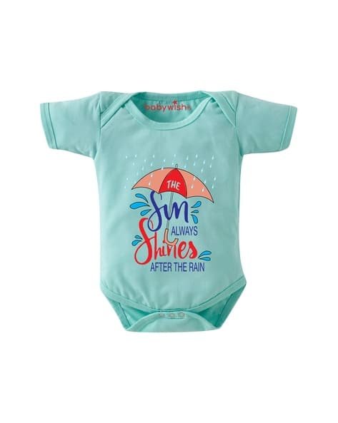 BABYWISH Typographic Print Round-Neck Onesis