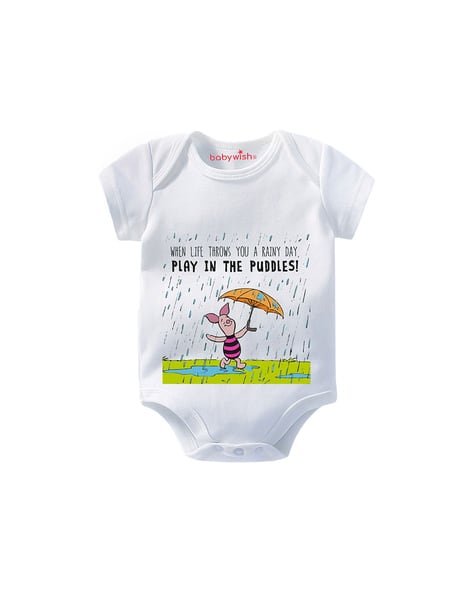 BABYWISH Cartoon Print Crew-Neck Onesie
