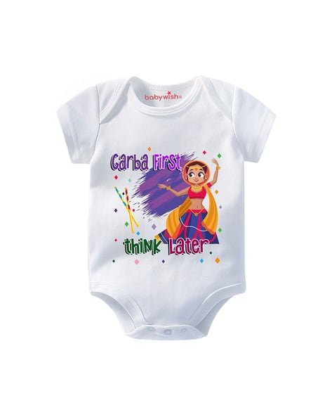 BABYWISH Cartoon Print Round-Neck Romper