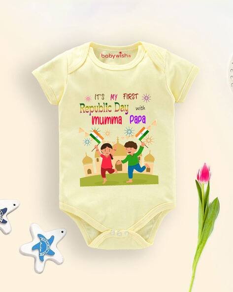 BABYWISH Typographic Print Envelope-Neck Onesies