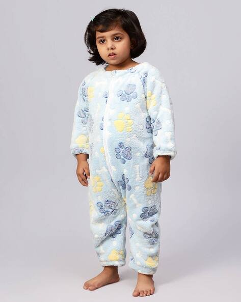 BUBBLE BERRY Printed Round-Neck Rompers with Full Sleeves