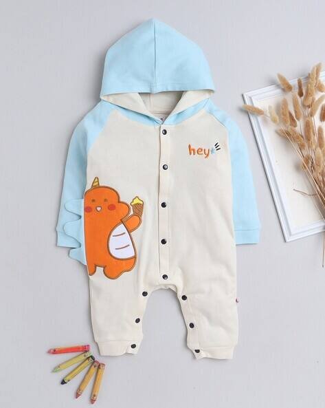 BUMZEE Boys Embroidered Hooded Romper