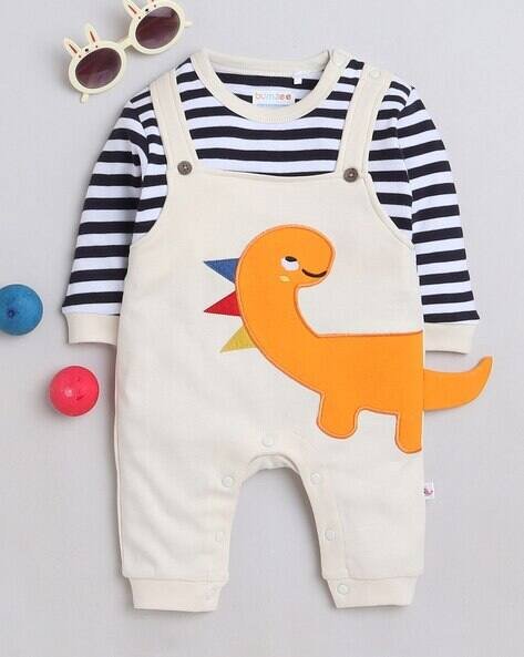 BUMZEE Boys Graphic Embroidered Round-Neck Romper