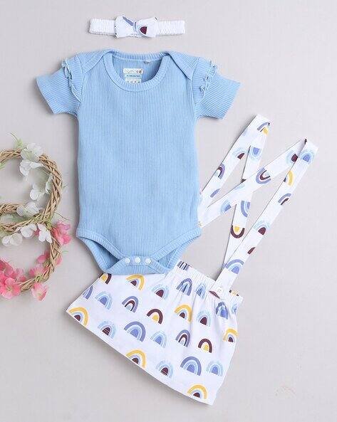 BUMZEE Girls Printed Bodysuit with Skirt & Headband