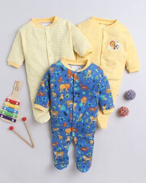BUMZEE Infants Pack of 3 Cotton Sleepsuits