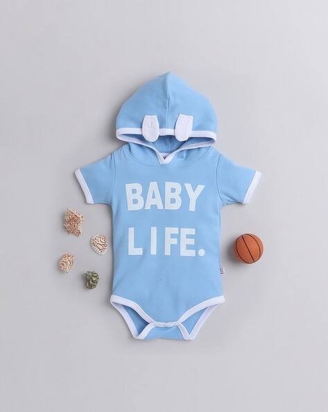 BUMZEE Typographic Print Hooded Bodysuit with Mock Ears