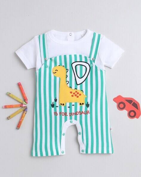 BUMZEE Striped Romper with Embroidery