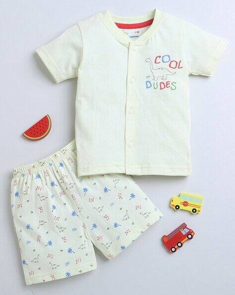 BUMZEE Girls Graphic Print Jablas & Shorts Set