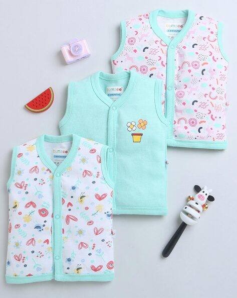 BUMZEE Infants Pack of 3 Sleeveless V-Neck T-Shirts