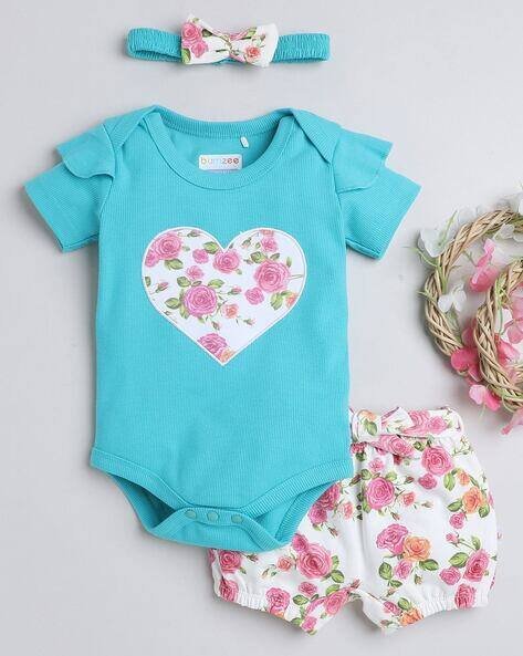 BUMZEE Printed Bodysuit with Shorts & Headband